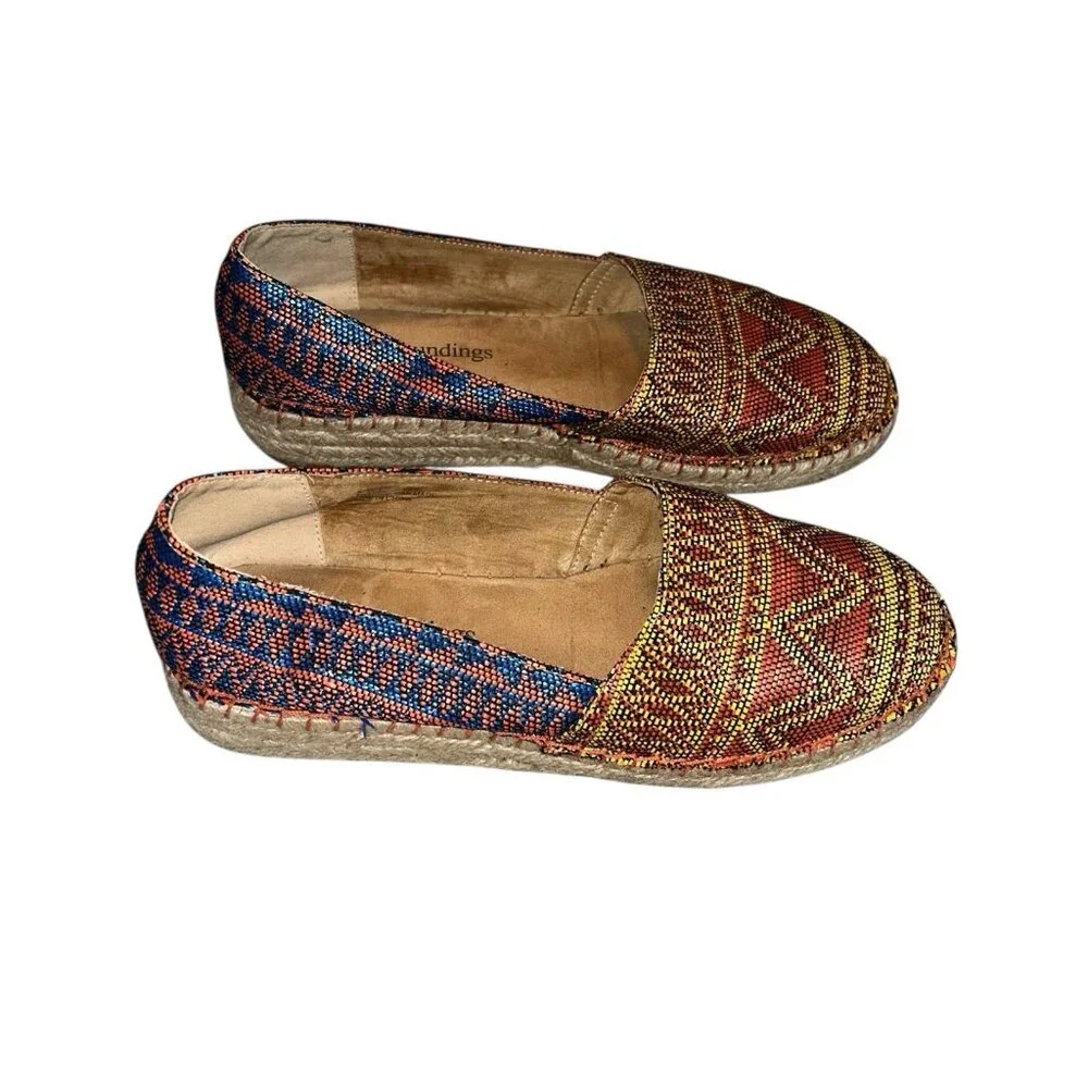 Soft Surroundings Nissa Espadrille Metallic Tribal Aztec Print Boho Shoes Sz 9